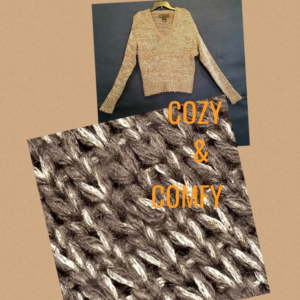 Kardashian Kollection Acrylic V-neckline Sweater Textured Marled Yarn Design